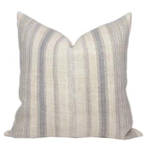 Farmhouse Boho Stripe Beige Gray Linen Pillow Covers SQUARE 24x24” (2-pack)